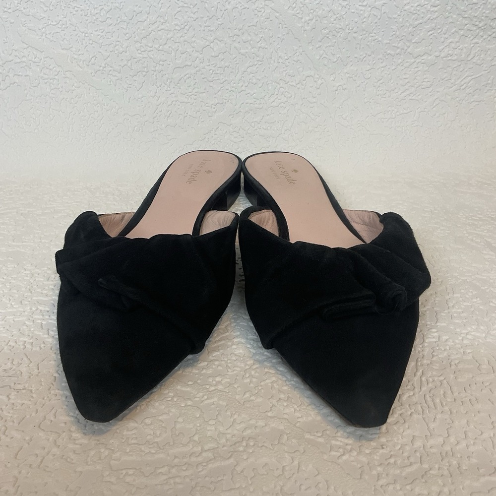 Size 10M Kate Spade New York Faryn Black Womens Suede Ruffle Bow Flat Mules - Picture 10 of 10